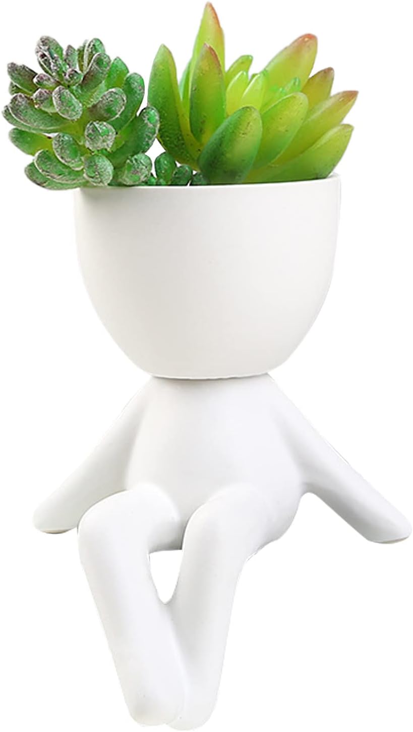 Kreatywne doniczki w kształcie człowieka, małe doniczki, doniczki, ładne białe doniczki ceramiczne, małe doniczki