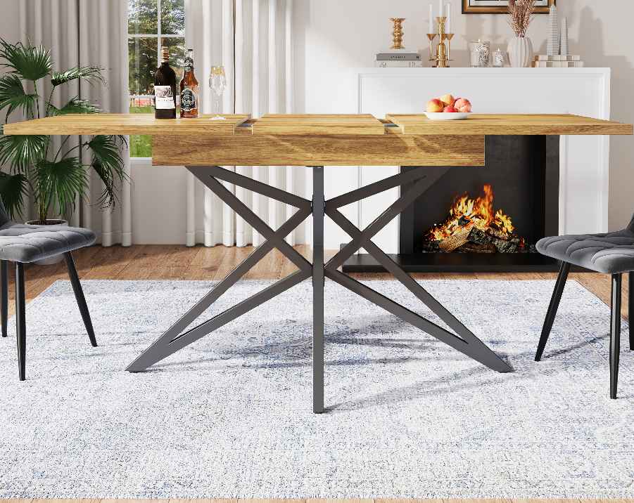 Rozkładany stół jadalny 120-160x80 cm z czarnymi metalowymi nogami w kształcie gwiazdy, solidnym blatem z płyty MDF i nowoczesnym wzornictwem