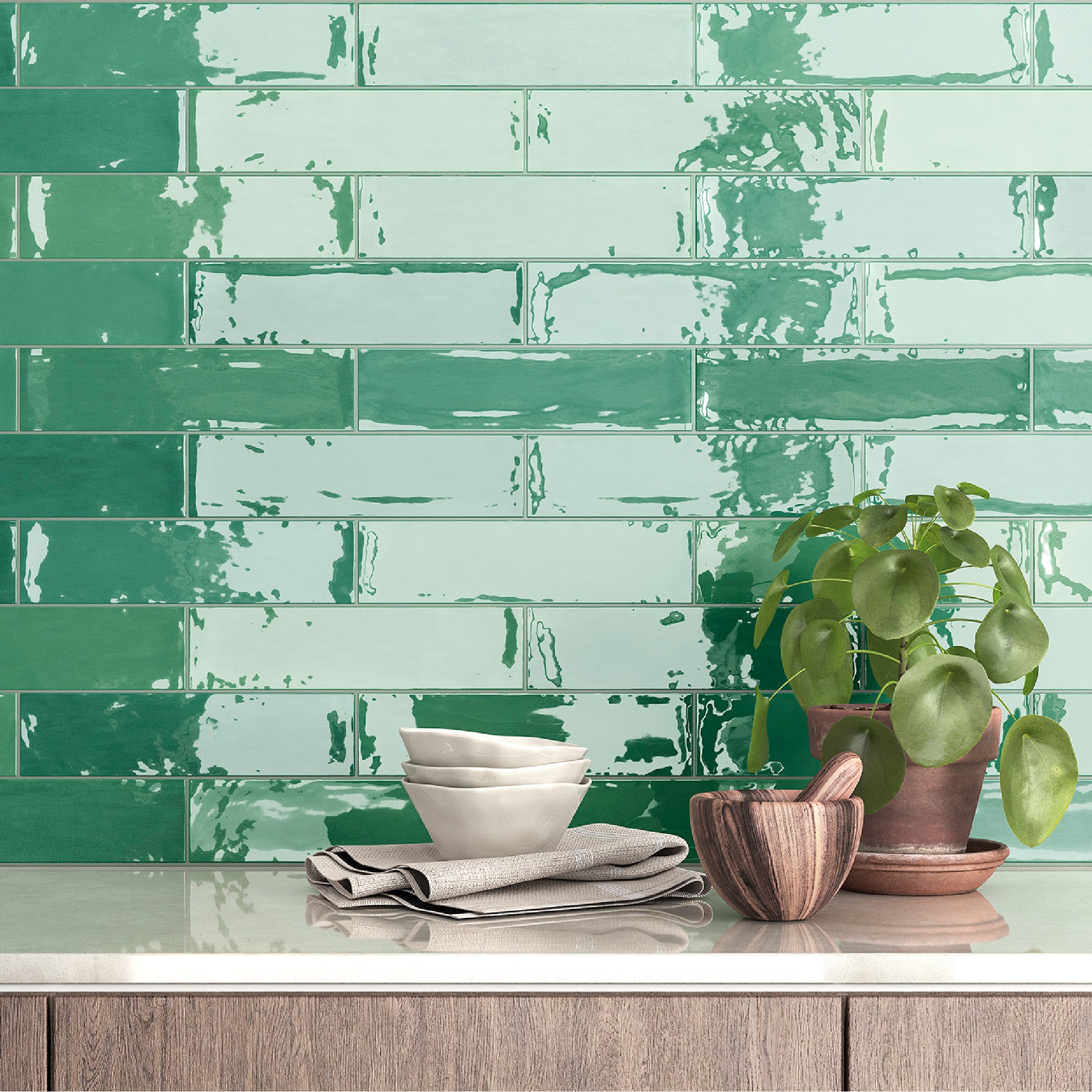 Płytki do wnętrz i na zewnątrz. Porcelanowa płytka z serii Premium Zellige Green 7x28cm