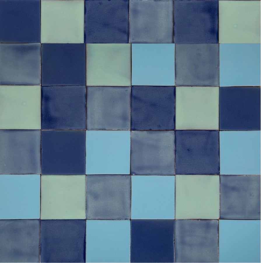 Patchwork płytek 10,5×10,5 cm "Azuna" – w kolorze zielonym i niebieskim – 90 sztuk – 1 m² – płytki gładkie do łazienki, prysznica, schodów i