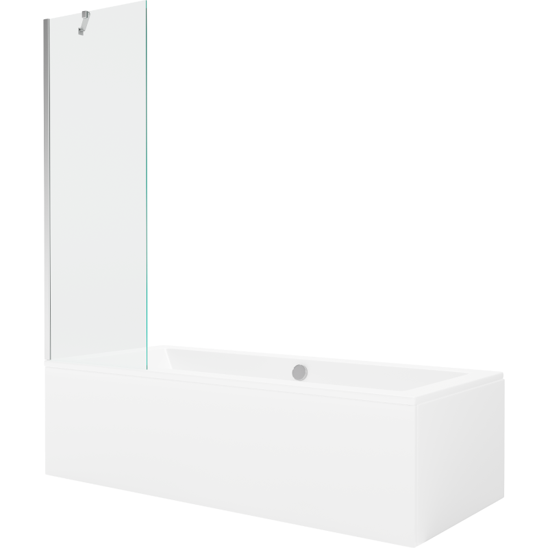 Mexen Cube wanna prostokątna 180 x 80 cm z obudową i parawanem 1-skrzydłowym 60 cm, transparent, chrom - 550518080X9506000001