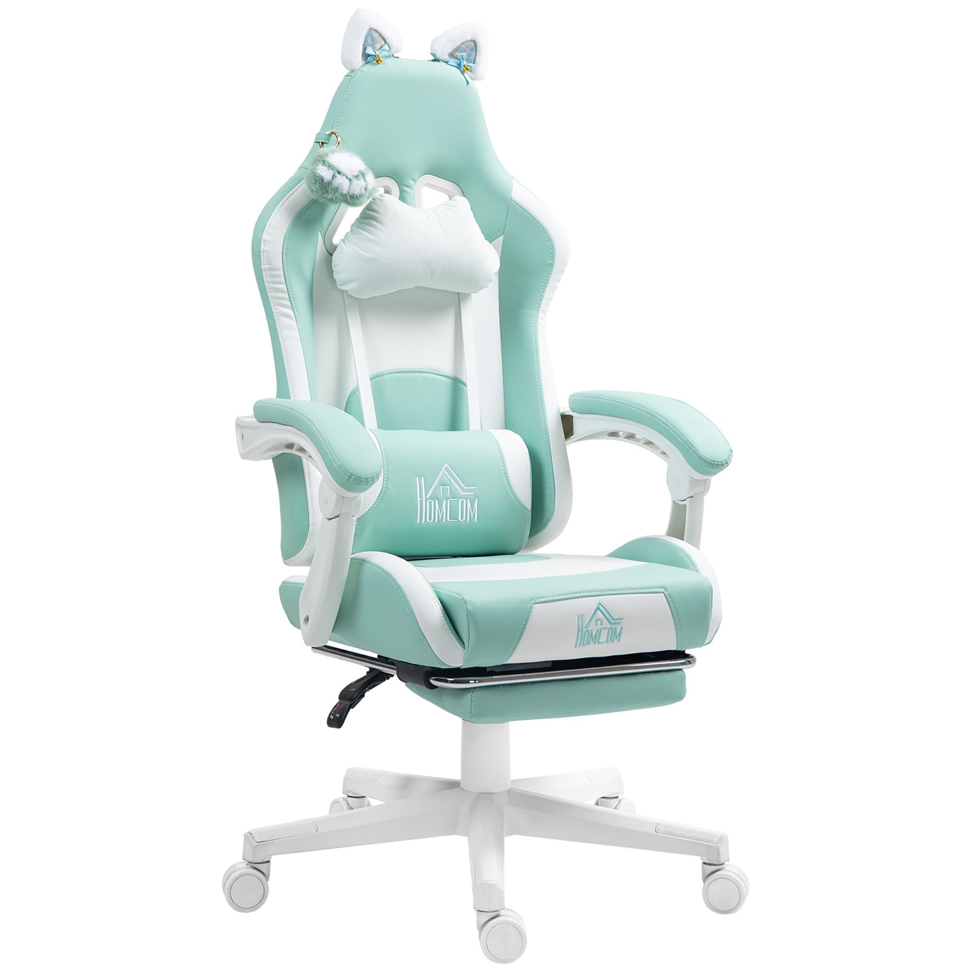 Fotel gamingowy z kocimi uszami, odchylane oparcie, kolor Tiffany Blue