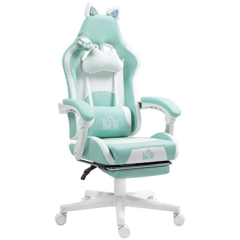 Fotel gamingowy z kocimi uszami, odchylane oparcie, kolor Tiffany Blue