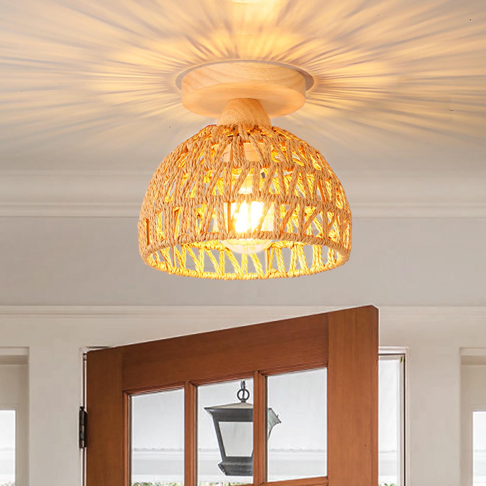 Retro drewniana i bambusowa lampa sufitowa, industrialny żyrandol E27, spiralny klosz w kształcie klatki, lampa wisząca LED w stylu vintage, oświetlen