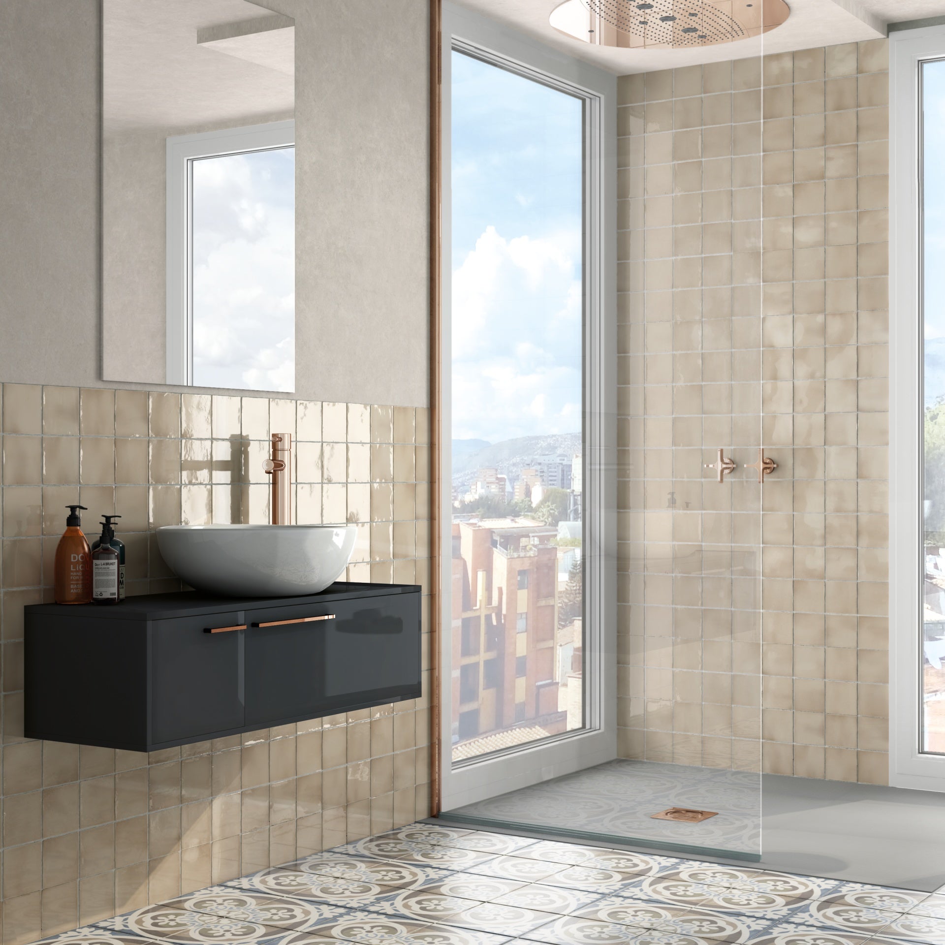 Glazura Premium z efektem zellige, połysk 10x10 cm Manacor Beige Argile