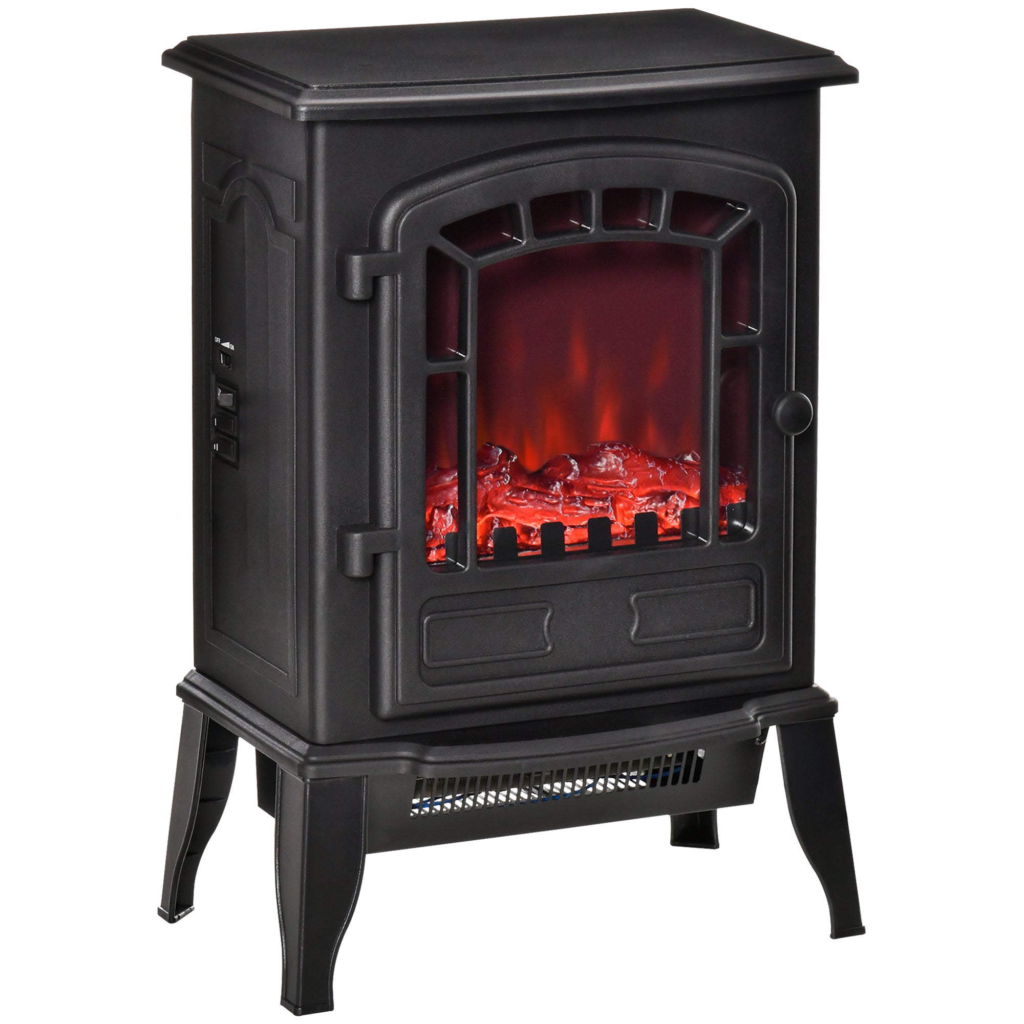 Grzejnik elektryczny z efektem płomienia, regulowaną temperaturą 1000W - 2000W, zasięg ogrzewania 20 - 25m², 39x24x56.5cm, czarny