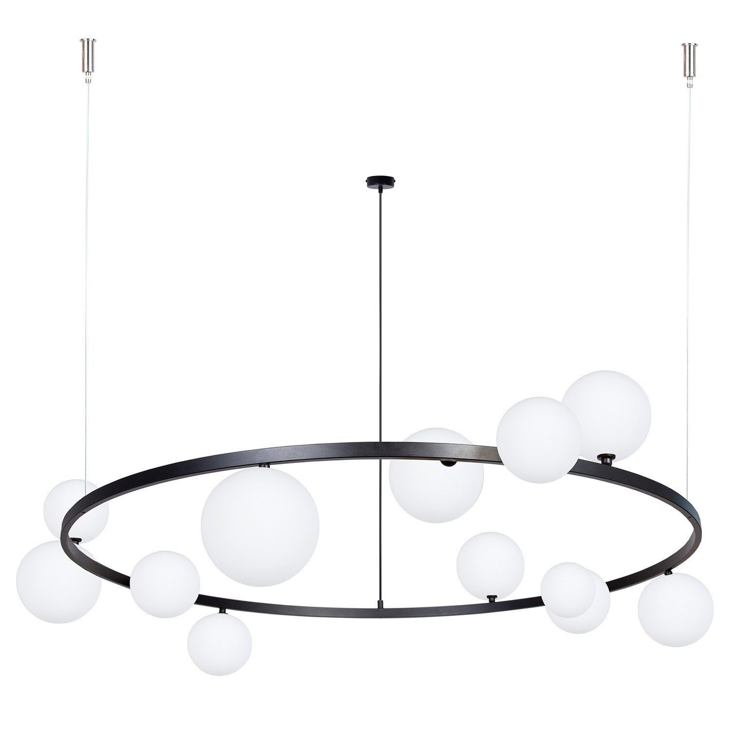 Lampa wisząca żyrandol czarny ring szklane białe kule do salonu 12xG9 12W BOLERO Sigma Lighting