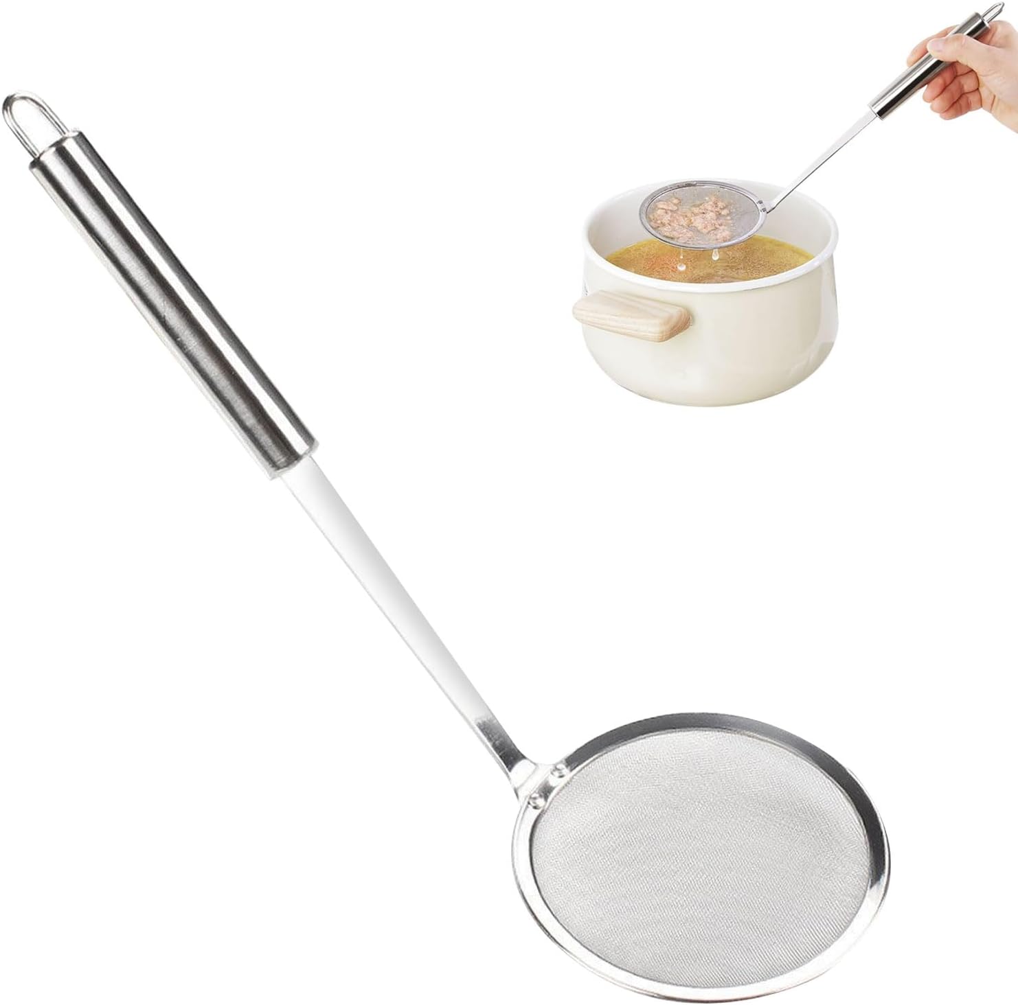 10 cm skimmer ze stali nierdzewnej z uchwytem, kuchenny pająk, sitko do żywności, chochla ze stali nierdzewnej, miniaturowy skimmer o drobnych oczka