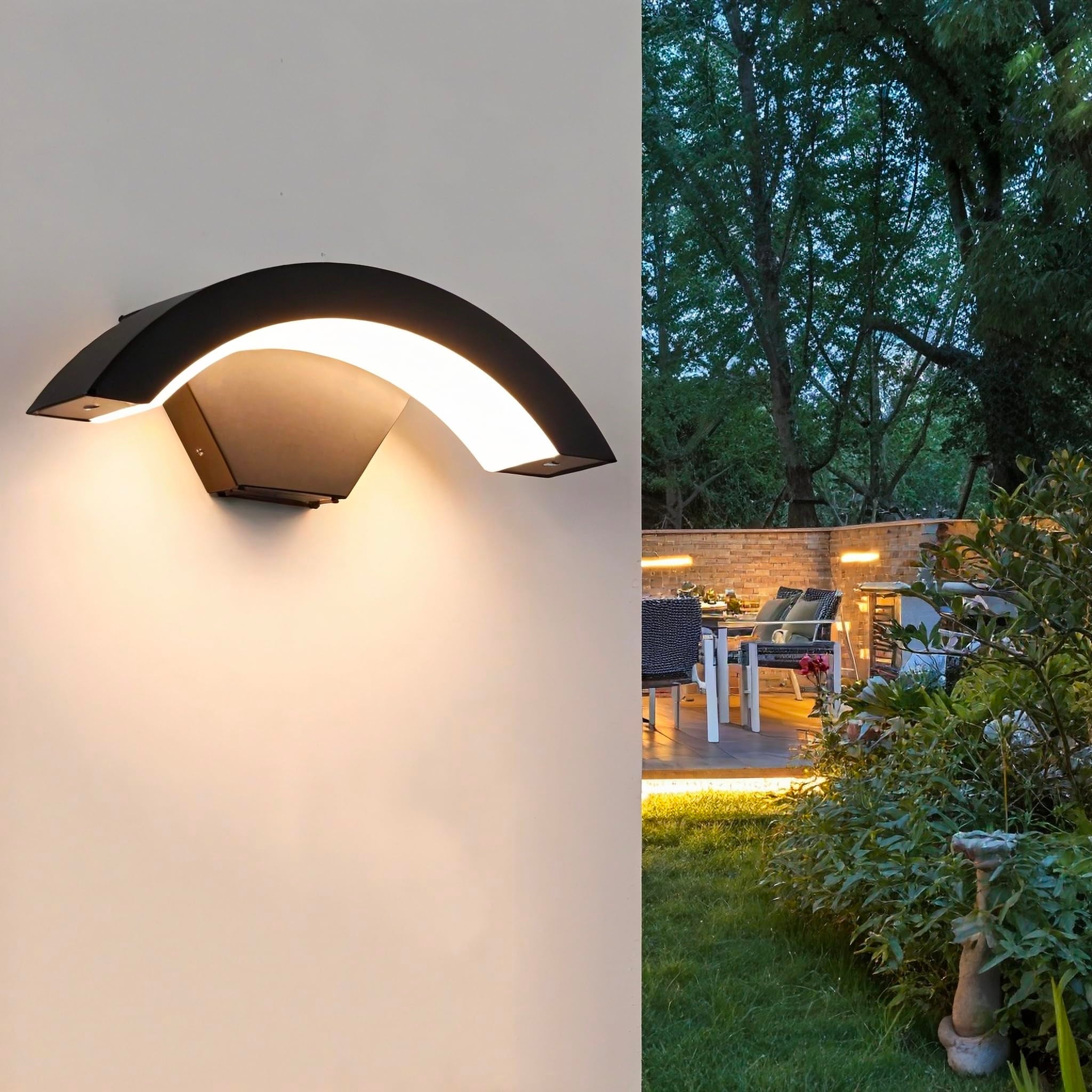 Wodoodporna zewnętrzna lampa ścienna, wodoodporna zewnętrzna lampa ścienna 24 W, wodoodporna IP65, ciepłe światło, czarna