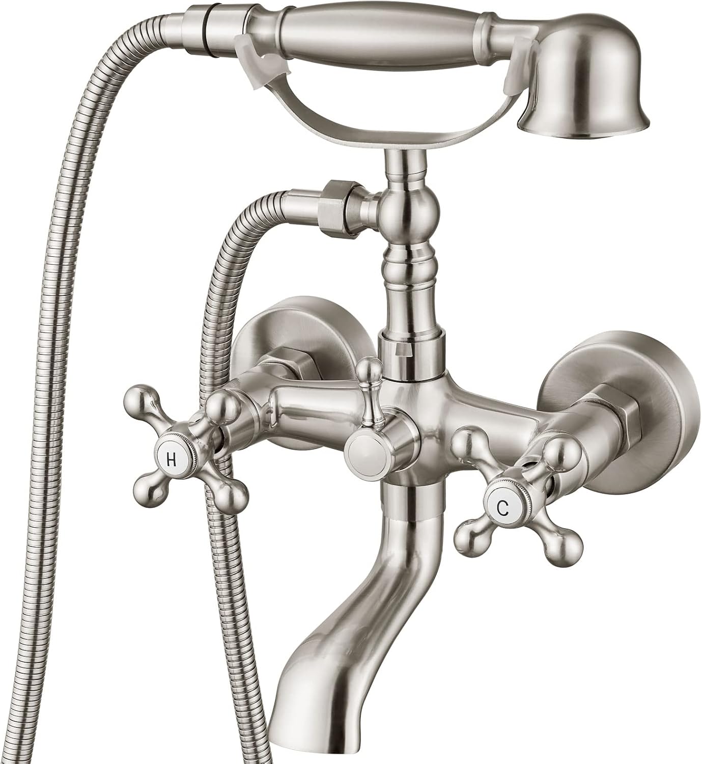 Retro chromowana bateria ścienna do wanny z zestawem natryskowym