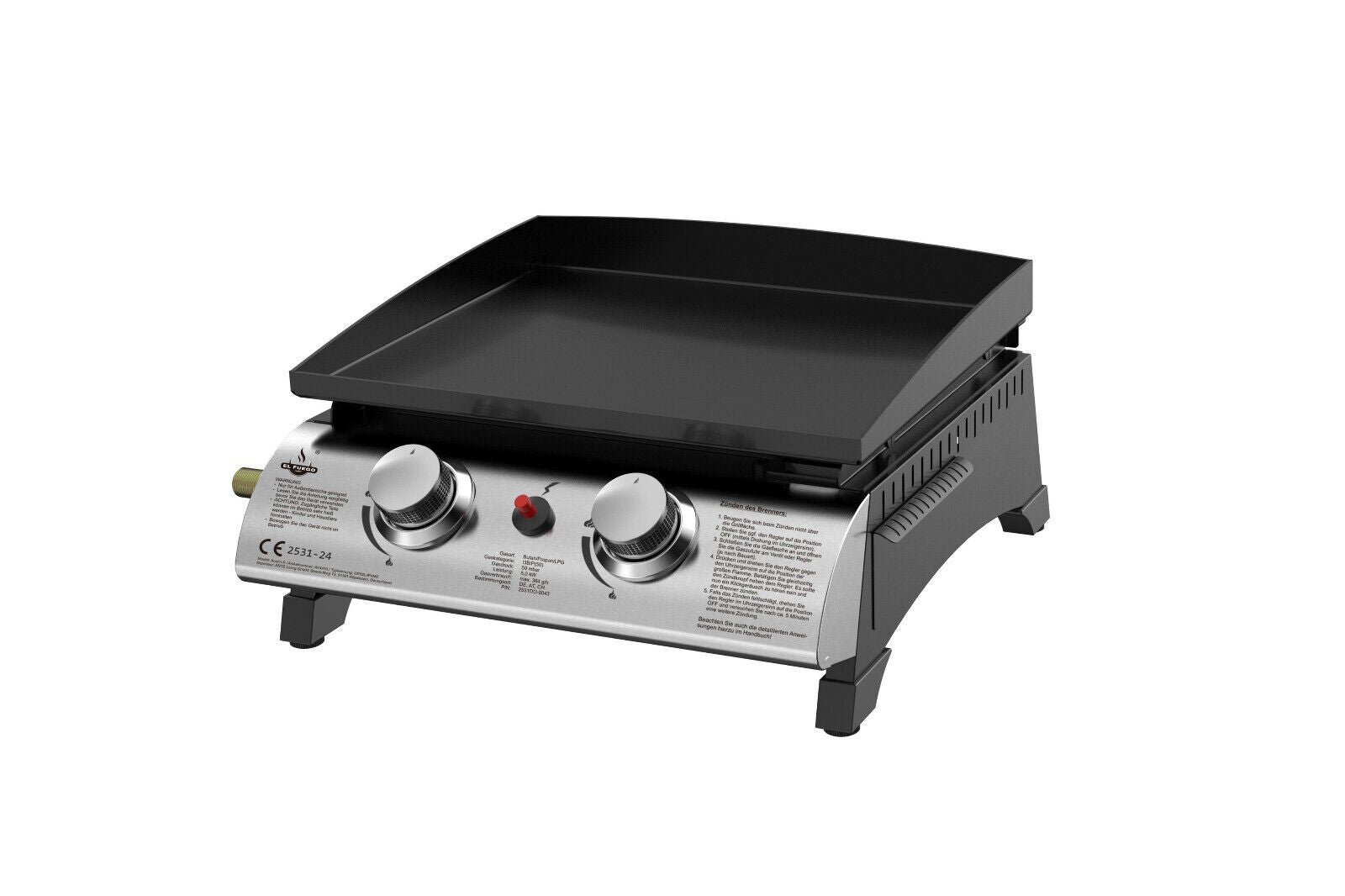 GRILL GAZOWY STOŁOWY EL FUEGO AUSTIN II 5kW 42x34cm PŁYTA ŻELIWNA EMALIA