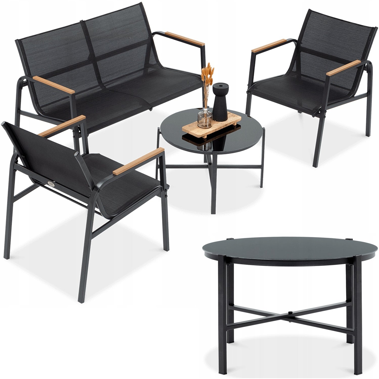 Zestaw Mebli Ogrodowych Balkon 2x Fotel Sofa Stolik MANGO Czarny Kawowy 1 szt