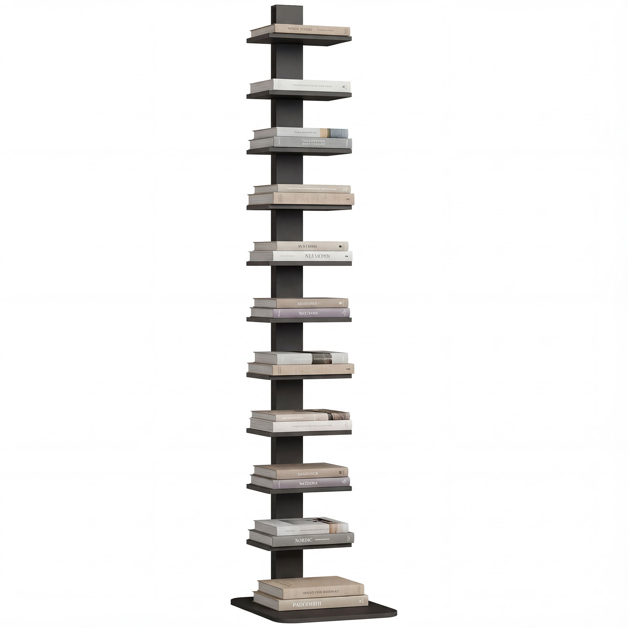 Nowoczesny, 11-poziomowy regał na książki, oszczędzający miejsce, w stylu industrialnym, 34,5 x 41,5 x 163,5 cm, czarny