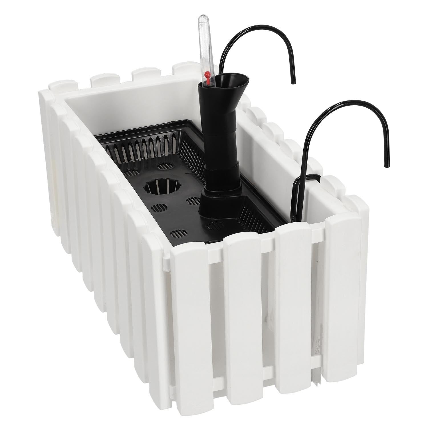 Doniczka - Skrzynka Balkonowa - 38 x 18 x 16 cm - na Taras - z Hakami - System Nawadniania - Biały KOTARBAU