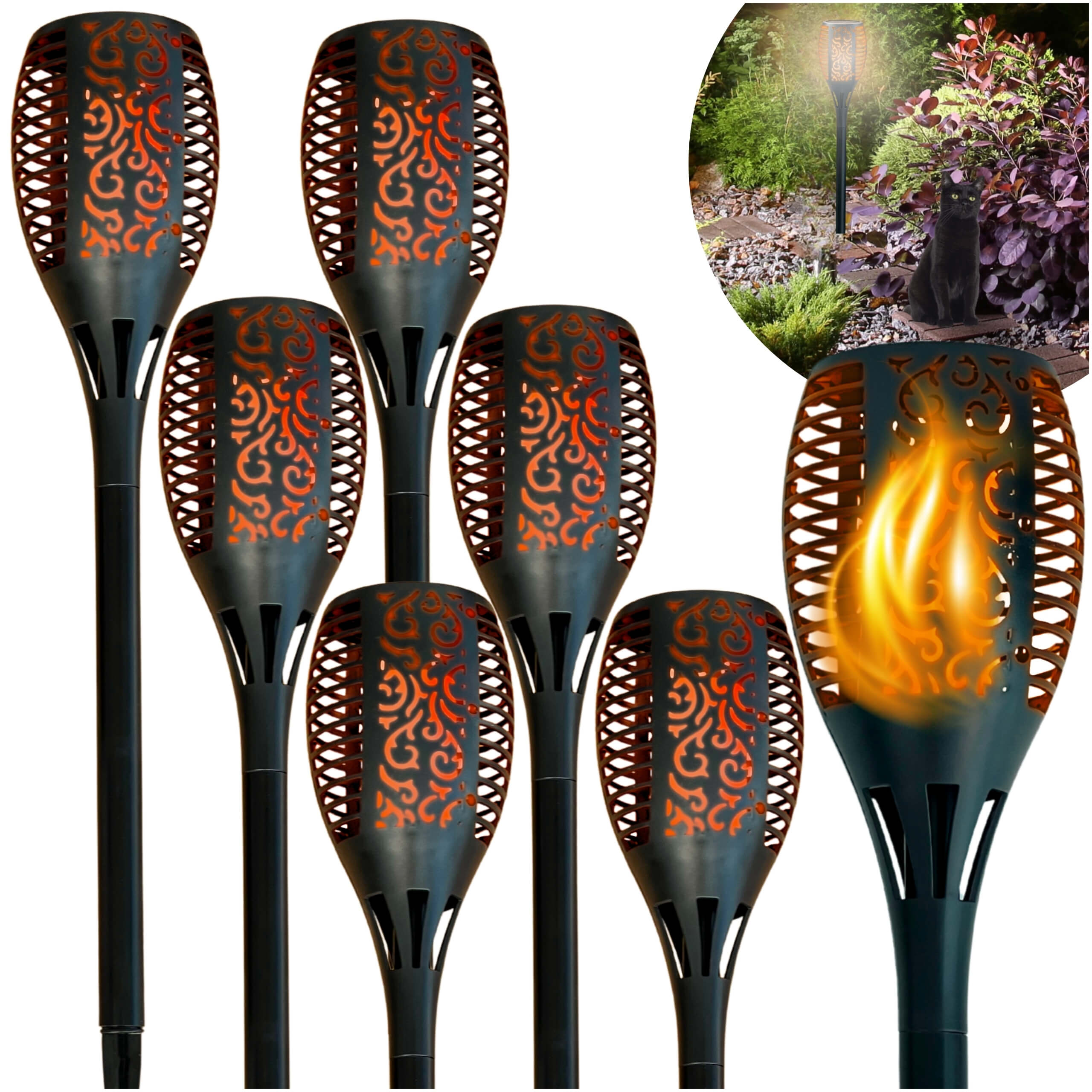 Zestaw 6x Lampa Solarna Pochodnia 33 LED, Ogrodowa Wbijana Latarnia Płomień