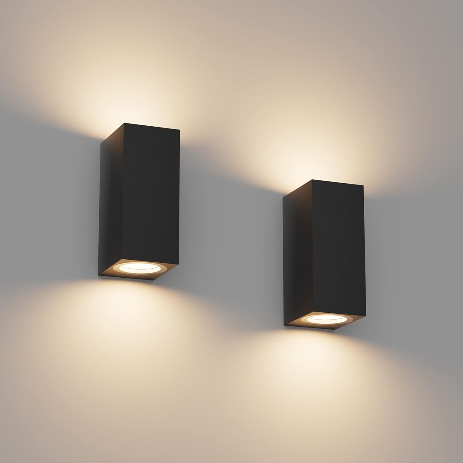 Zestaw 2 nowoczesnych czarnych lamp ściennych do użytku zewnętrznego i wewnętrznego, wykonanych z wodoodpornego aluminium, do oświetlenia wejścia, kor