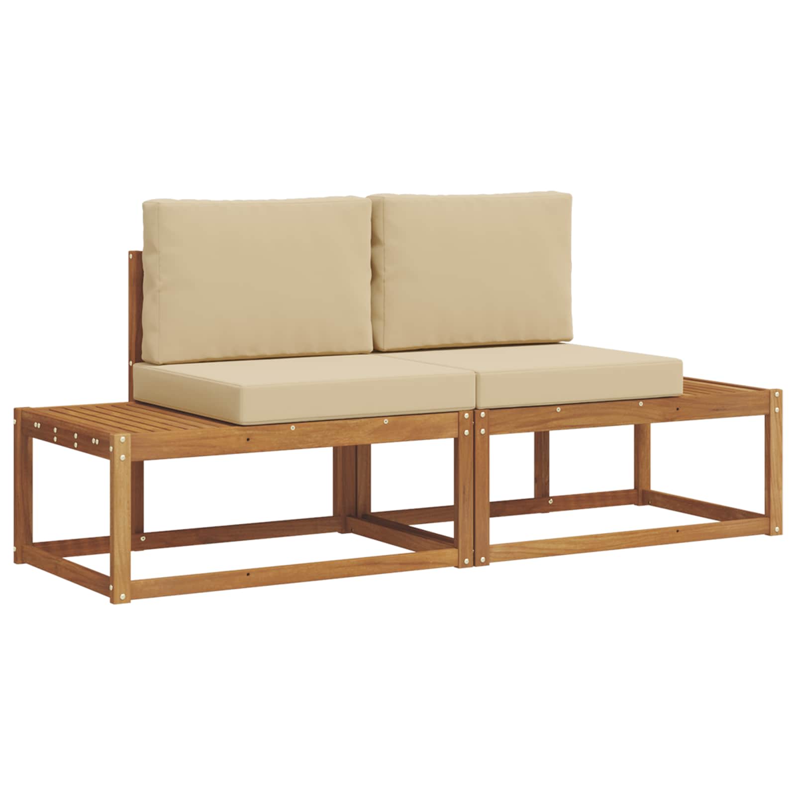 Sofa Ogrodowa Modułowa 2-Osobowa Drewniana Brązowa z Poduszkami na Taras