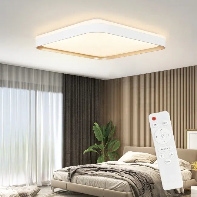 Ściemniana lampa sufitowa LED do sypialni z pilotem, nowoczesna i prosta kwadratowa lampa do salonu, 30 x 30 cm, platyna