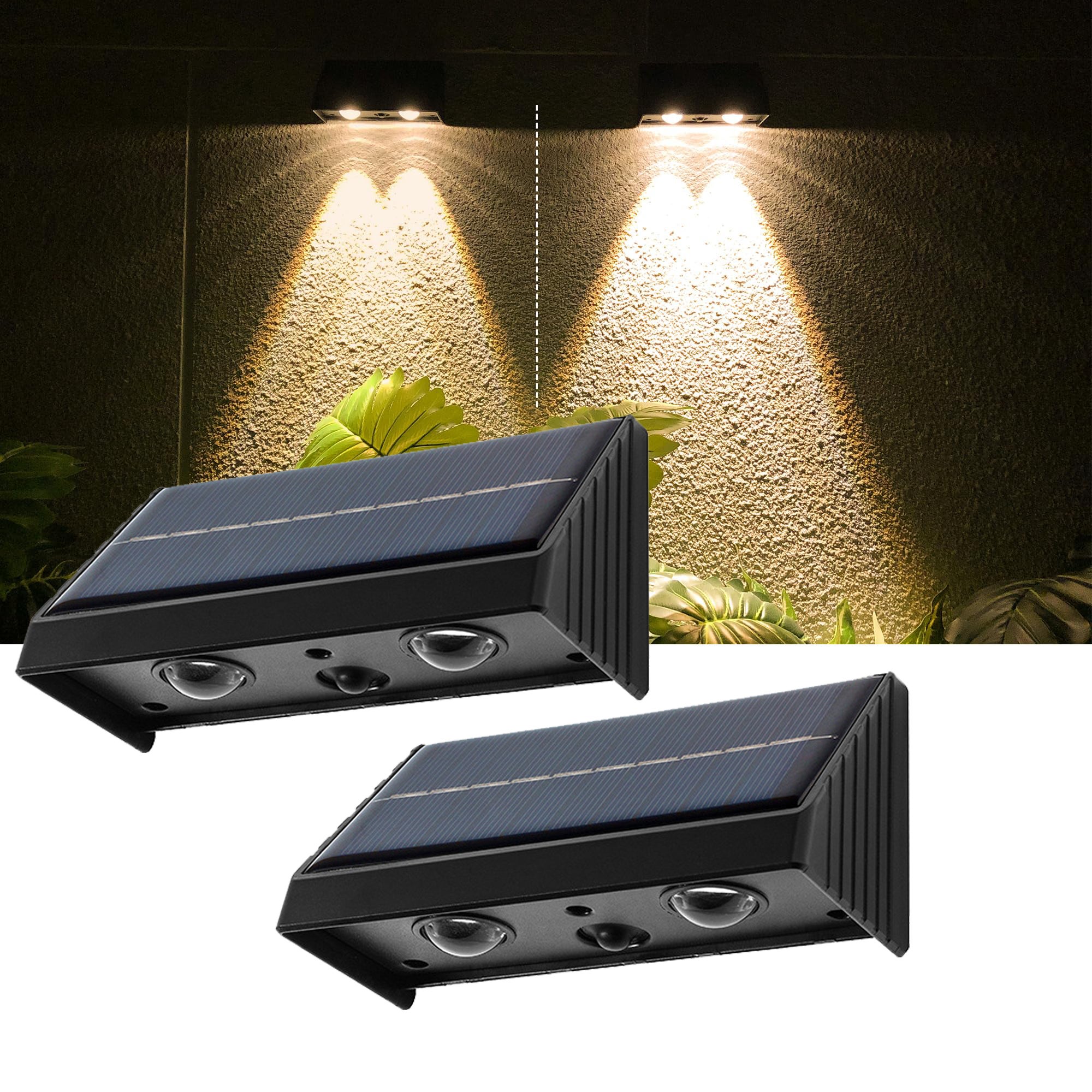 2 szt. solarnych lamp ściennych, 50 lumenów jasnych, wodoodpornych lamp do ogrodzeń zewnętrznych, lampki dekoracyjne do ogrodu i na patio