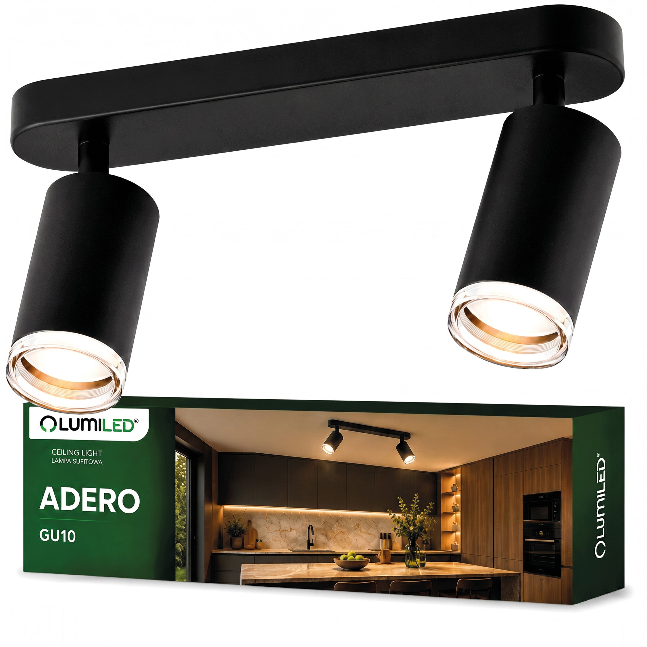 Lampa Sufitowa Lumiled Reflektor LED Spot 2x GU10 IP44 Czarna