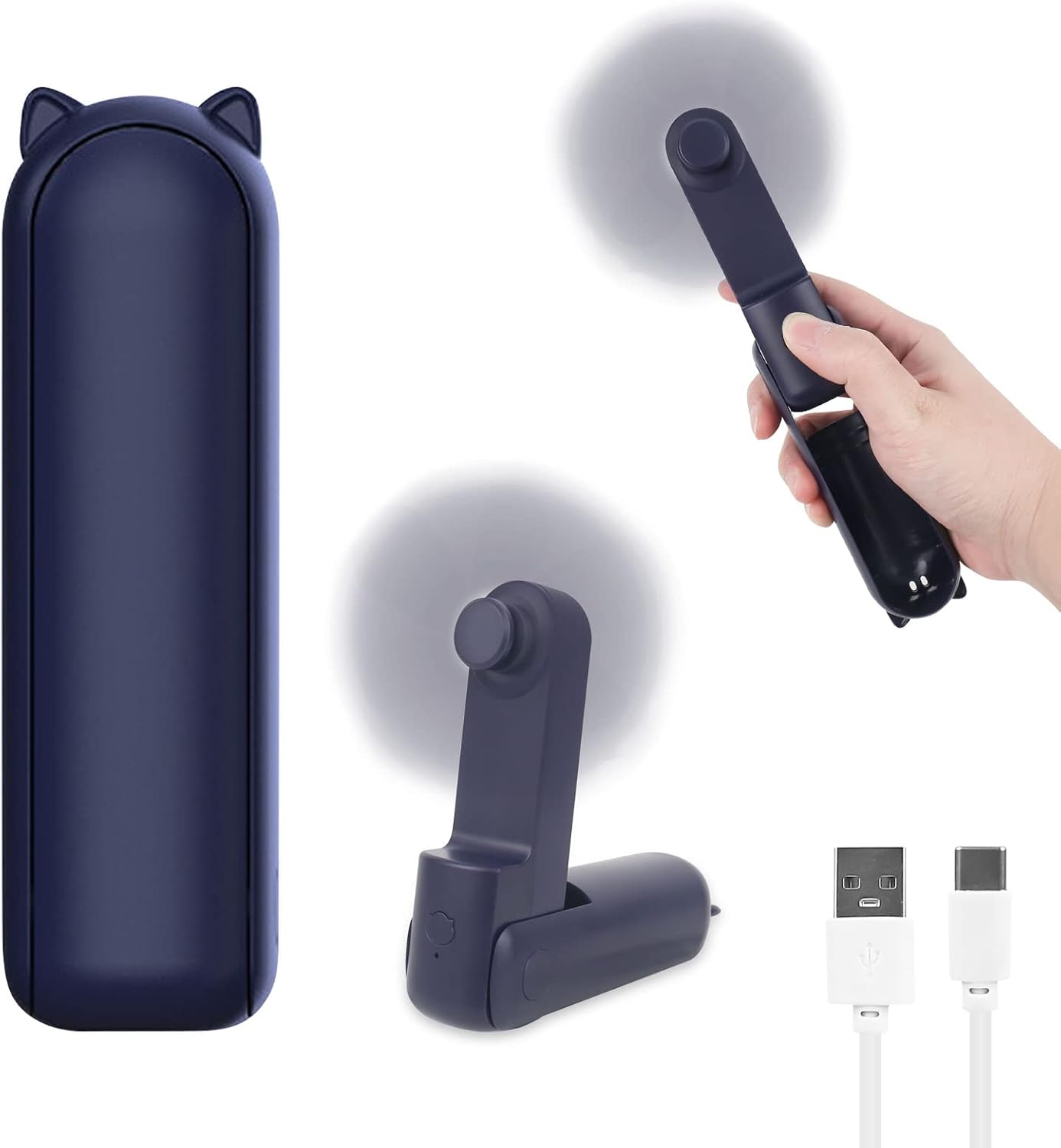 Miniaturowy, cichy wentylator akumulatorowy z 3 prędkościami, przenośny wentylator USB na baterie podróżne (niebieski)