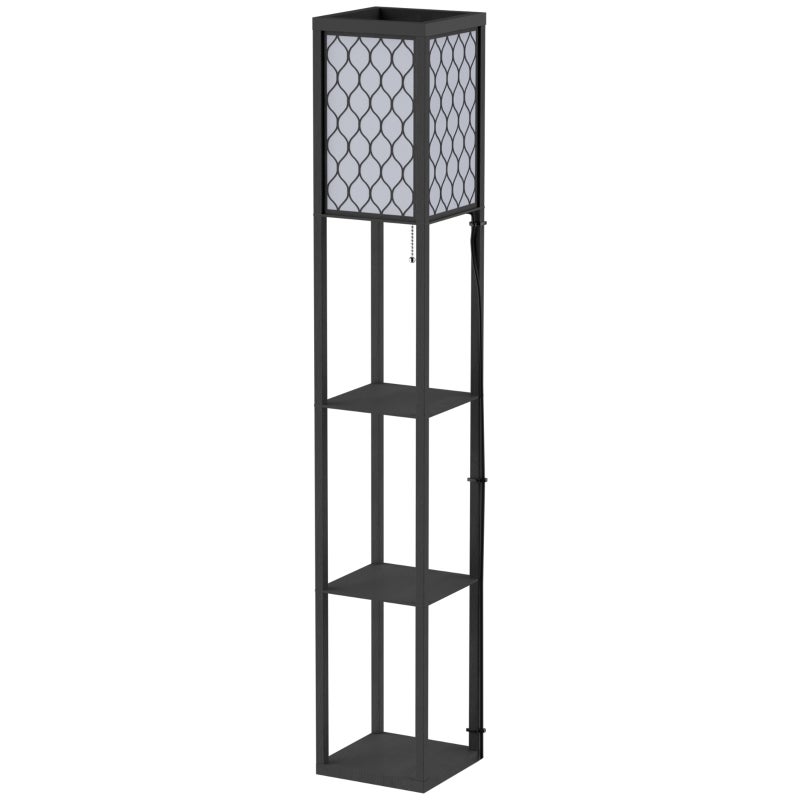 Lampa podłogowa z półkami, czarne drewno lampa stojąca E27, oświetlenie wewnętrzne lampa narożna do salonu i sypialni, 26x26x160cm
