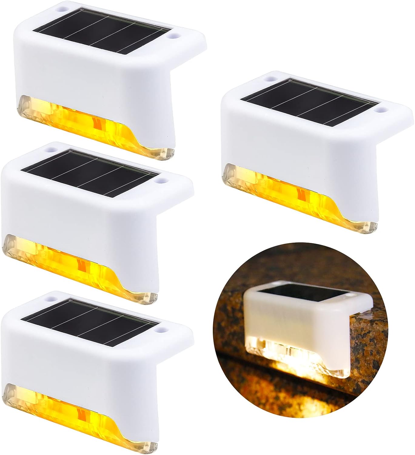 Zestaw 4 Zewnętrznych Lamp Solarnych Schodowych, Wodoodporne Zewnętrzne Oświetlenie Solarne, Ciepłe Białe Światło na Schody i Tarasy