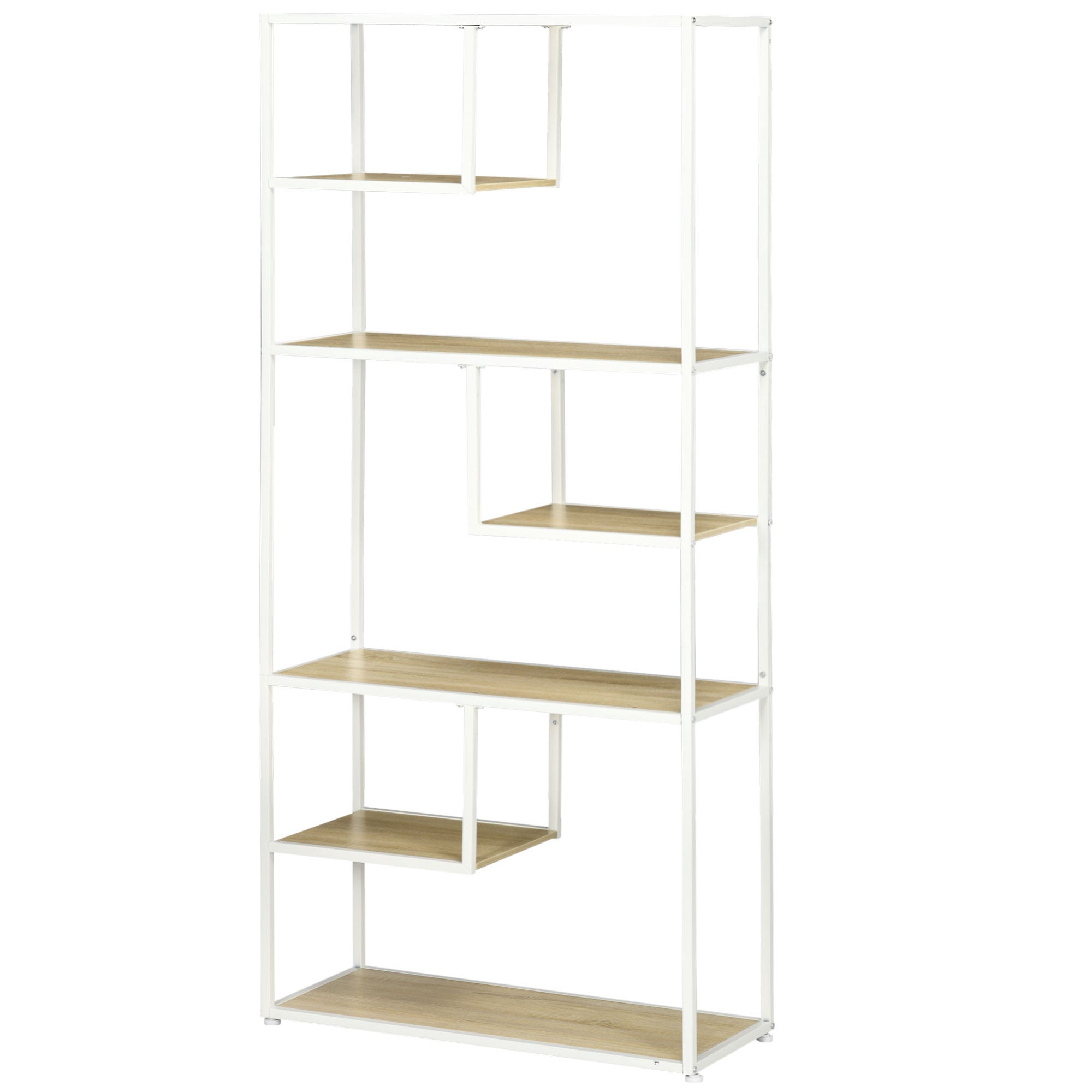 Regał biblioteczny 7-poziomowy z ramą stalową w stylu industrialnym, 83 x 34 x 180 cm, dąb