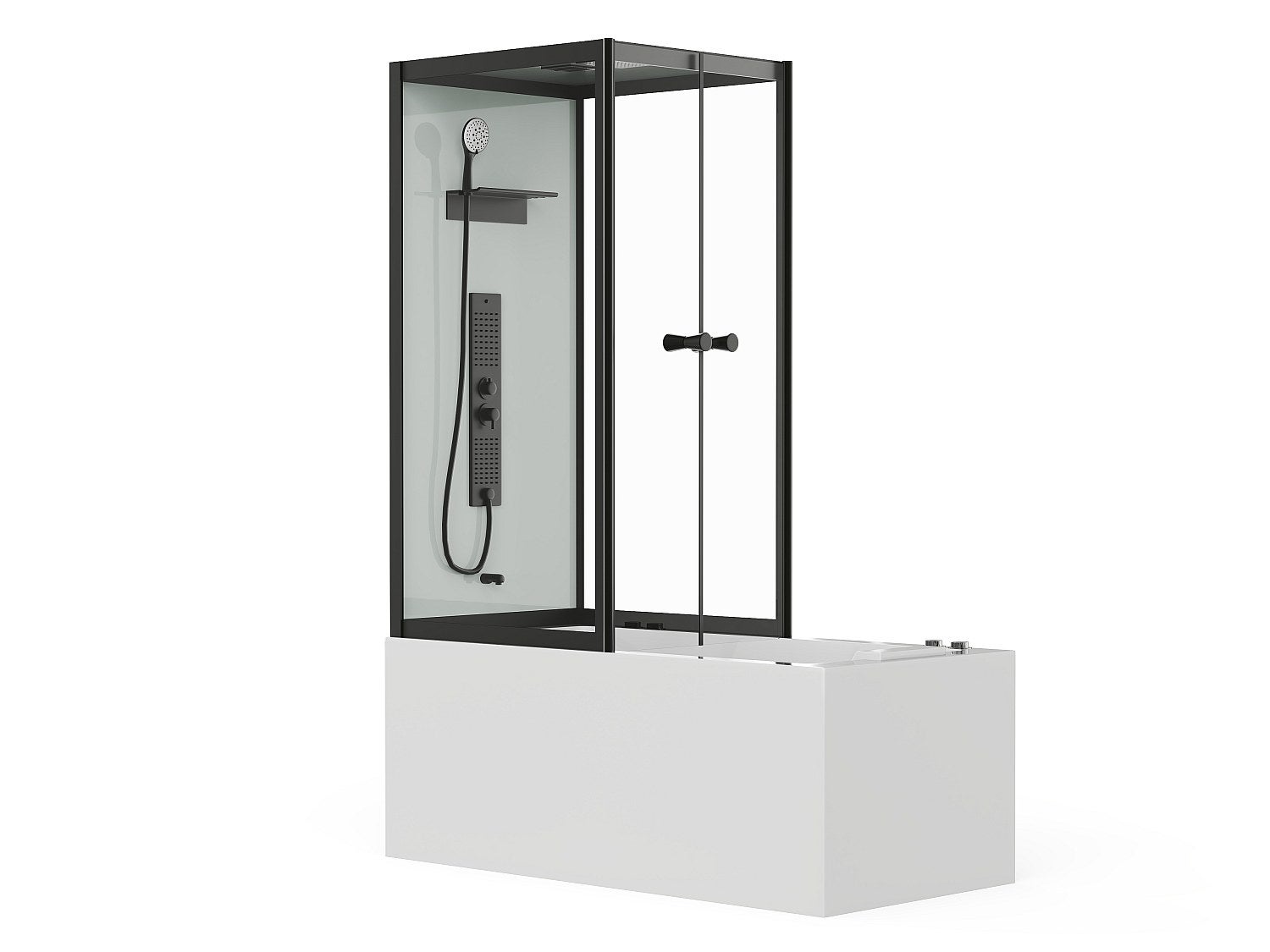 Wanna z prysznicem - Czarne profile - szer. 150 x gł. 75 x wys. 215 cm - 100 mikrodysz i 6 dużych dysz - DARIA II