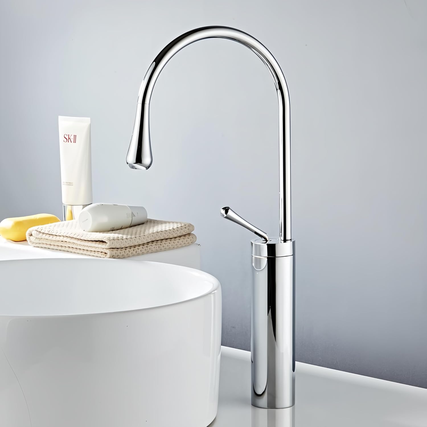 Bateria łazienkowa | Ultra cienki design z jedną dźwignią | Do przyczepy/kuchni/prania | Mosiądz (srebrny)
