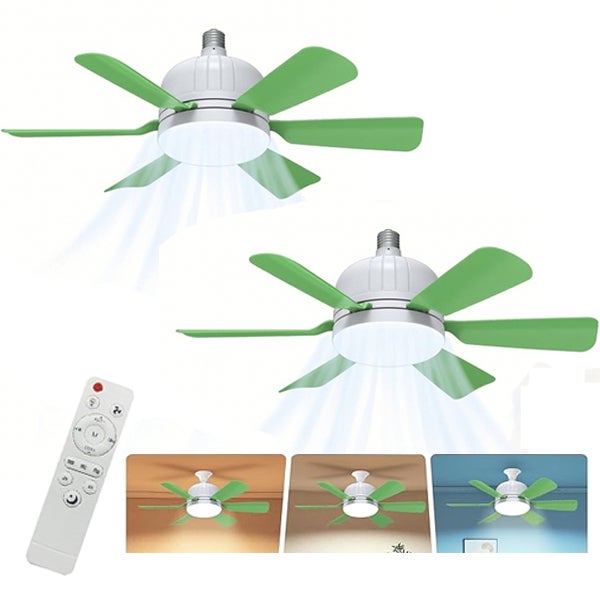Trójkolorowy wentylator sufitowy LED (3000K/4500K/6000K), 46 cm, 3 prędkości - Pilot zdalnego sterowania - E27 - Bez podstawy - Zestaw 2 szt.