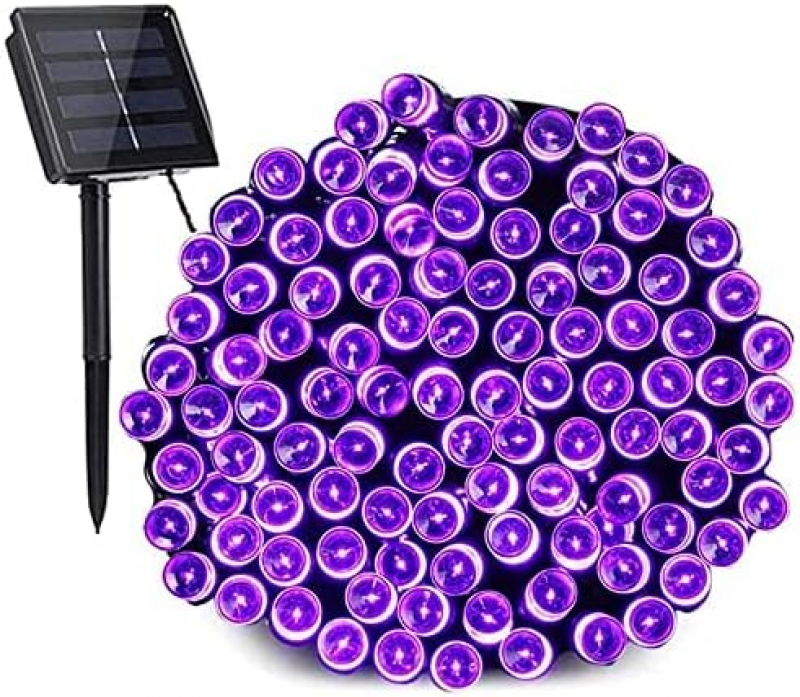 32-metrowe lampki choinkowe zasilane energią słoneczną, 300 diod LED, 8 trybów, wodoodporne, idealne do ogrodu, na wesele, urodziny, fioletowe