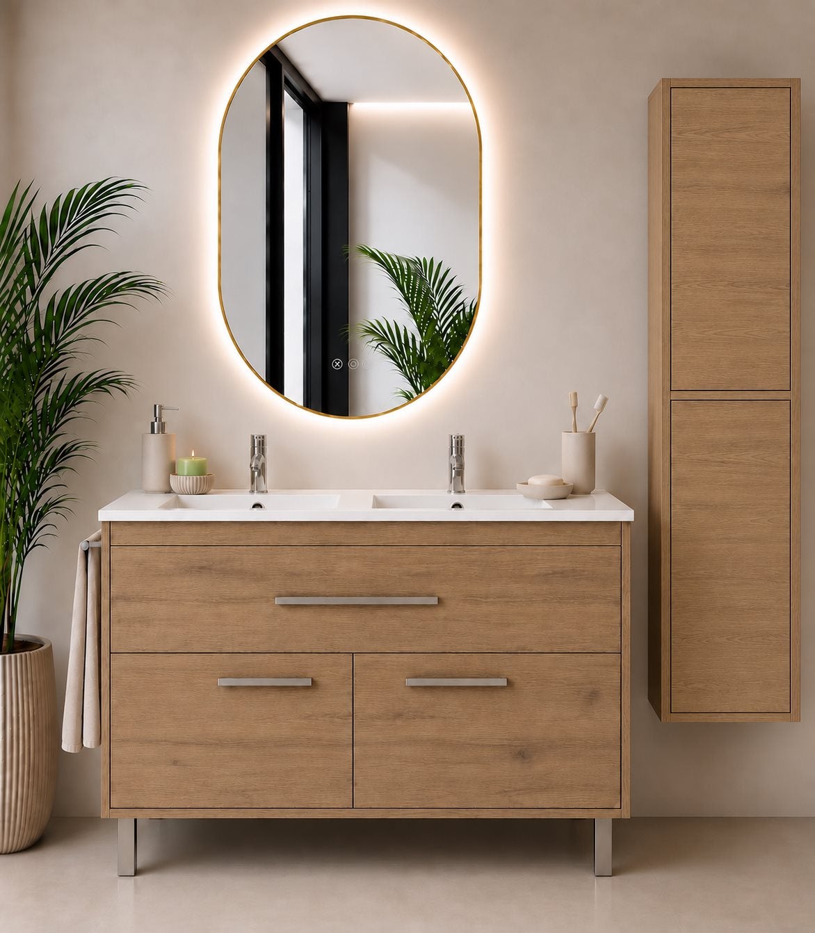 Szafka łazienkowa z umywalką ORIGENBATH BAHIA bez lustra 120x45 cm podwójna umywalka estepa z kolumną