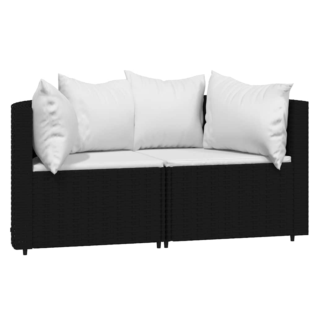 Sofa Ogrodowa Modułowa 2-Osobowa Technorattan Czarna z Poduszkami na Taras