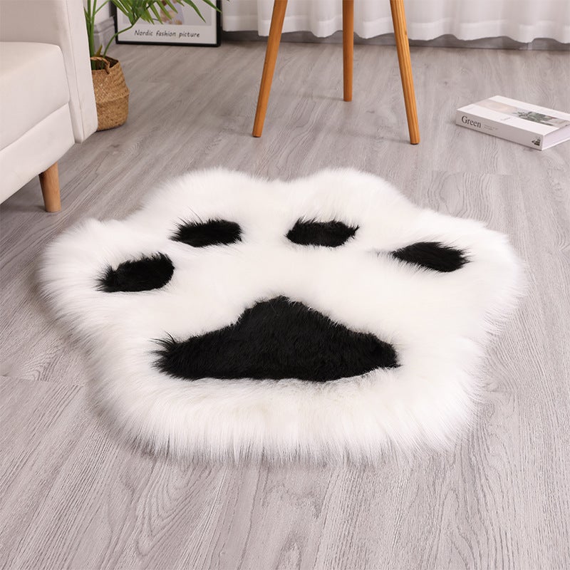 Antypoślizgowy dywanik z imitacji wełny w kształcie uroczego białego odcisku kociej łapki, odpowiedni do dekoracji sypialni i salonu, 60*51 cm