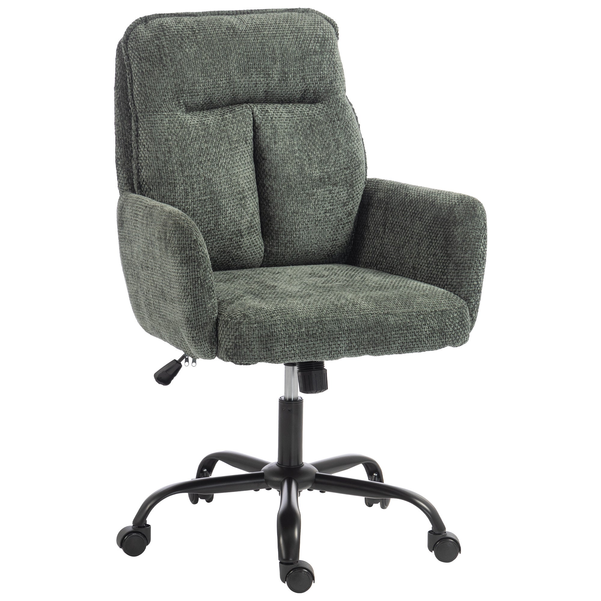 Ergonomiczny fotel biurowy, krzesło biurowe z regulowaną wysokością, szerokie siedzisko, funkcja odchylania, ciemnozielony