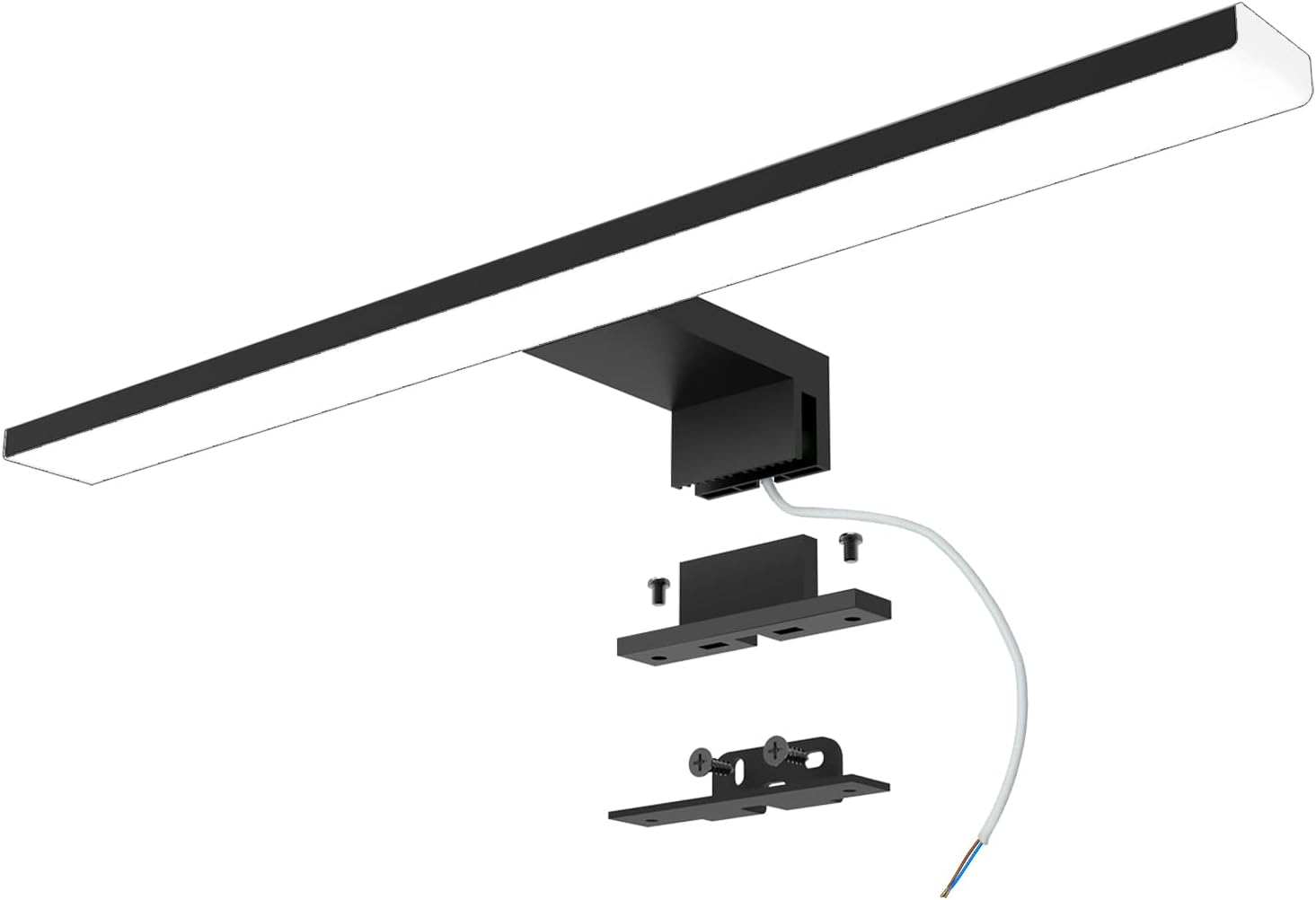 Czarny kinkiet LED do lustra łazienkowego, 30 cm, 6 W, światło neutralne, 4000 K, ultracienki, mocowany na klipsie/na toaletce/na ścianie