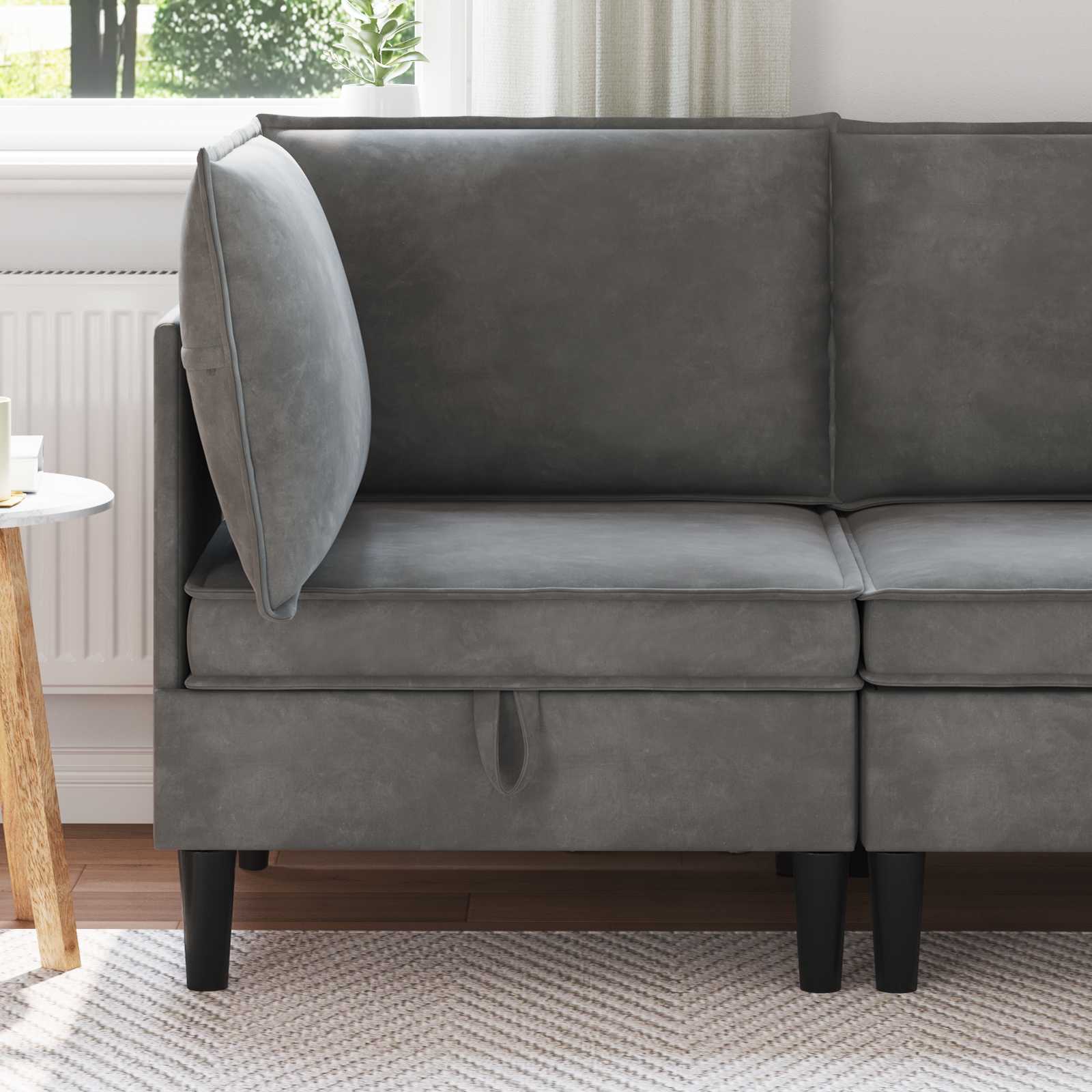 Sofa z miejscem do przechowywania ciemnoszary Welur vidaXL