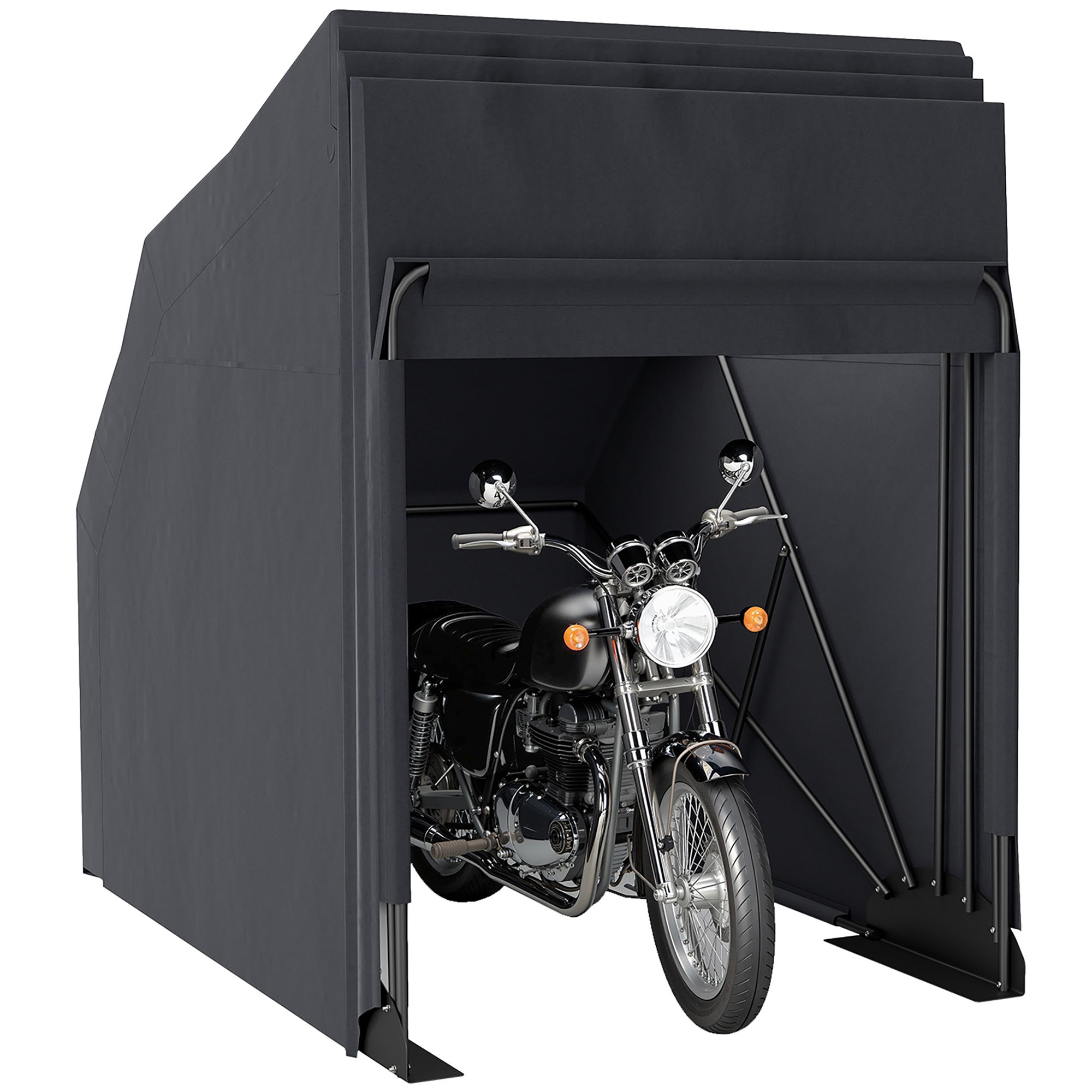Schronisko motocyklowe, namiot motocyklowy, pokrowiec ochronny z tkaniny Oxford, 2 okna, 345 x 135 x 191 cm, czarny