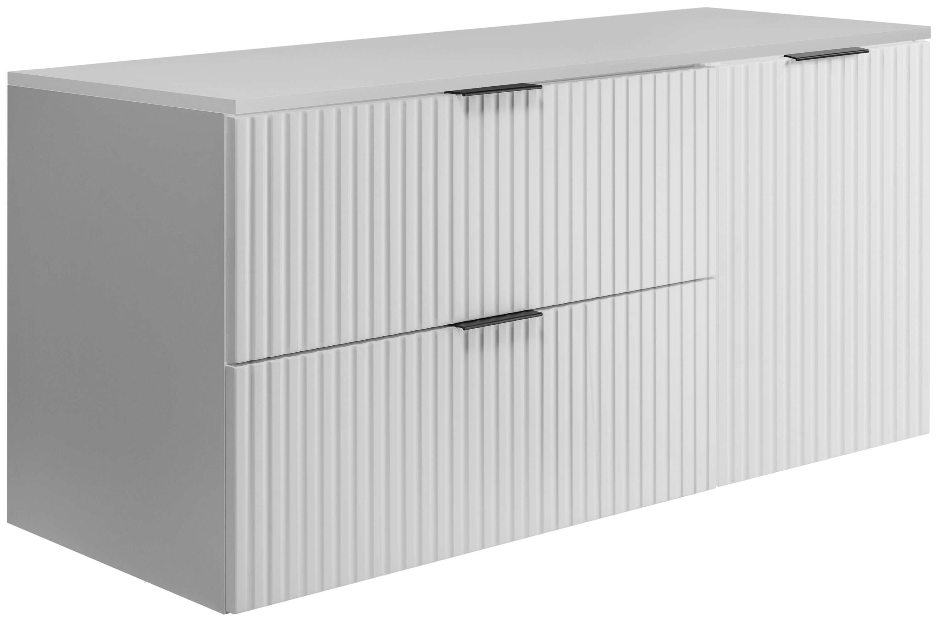 Zestaw łazienkowy: szafka z szufladami i szafka z drzwiami, 57×46×120 cm, kolor: biały, uchwyt czarny
