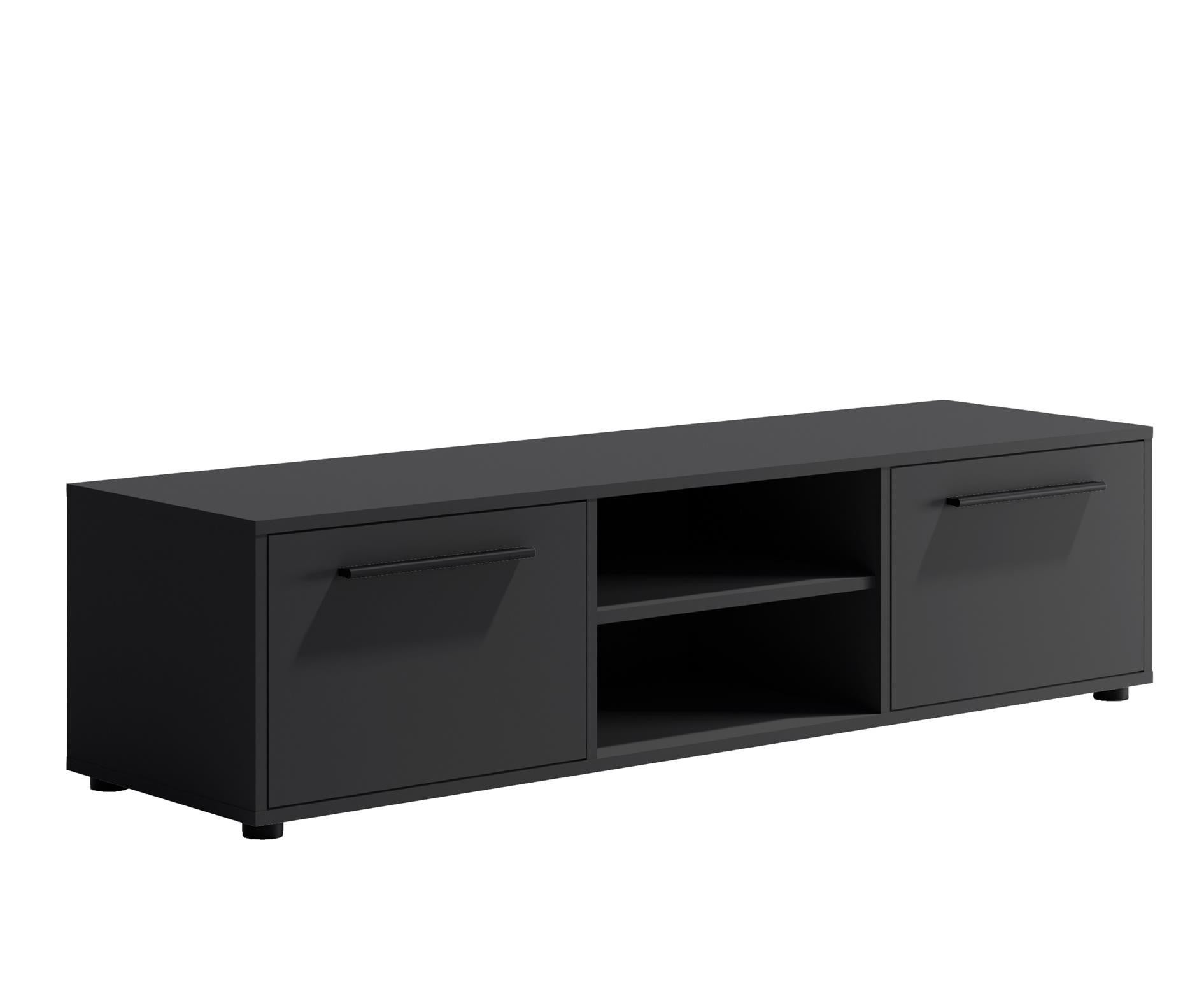 Nowoczesna Czarna Szafka RTV MAXIVO z 1 Półką do Salonu – Minimalistyczny Design