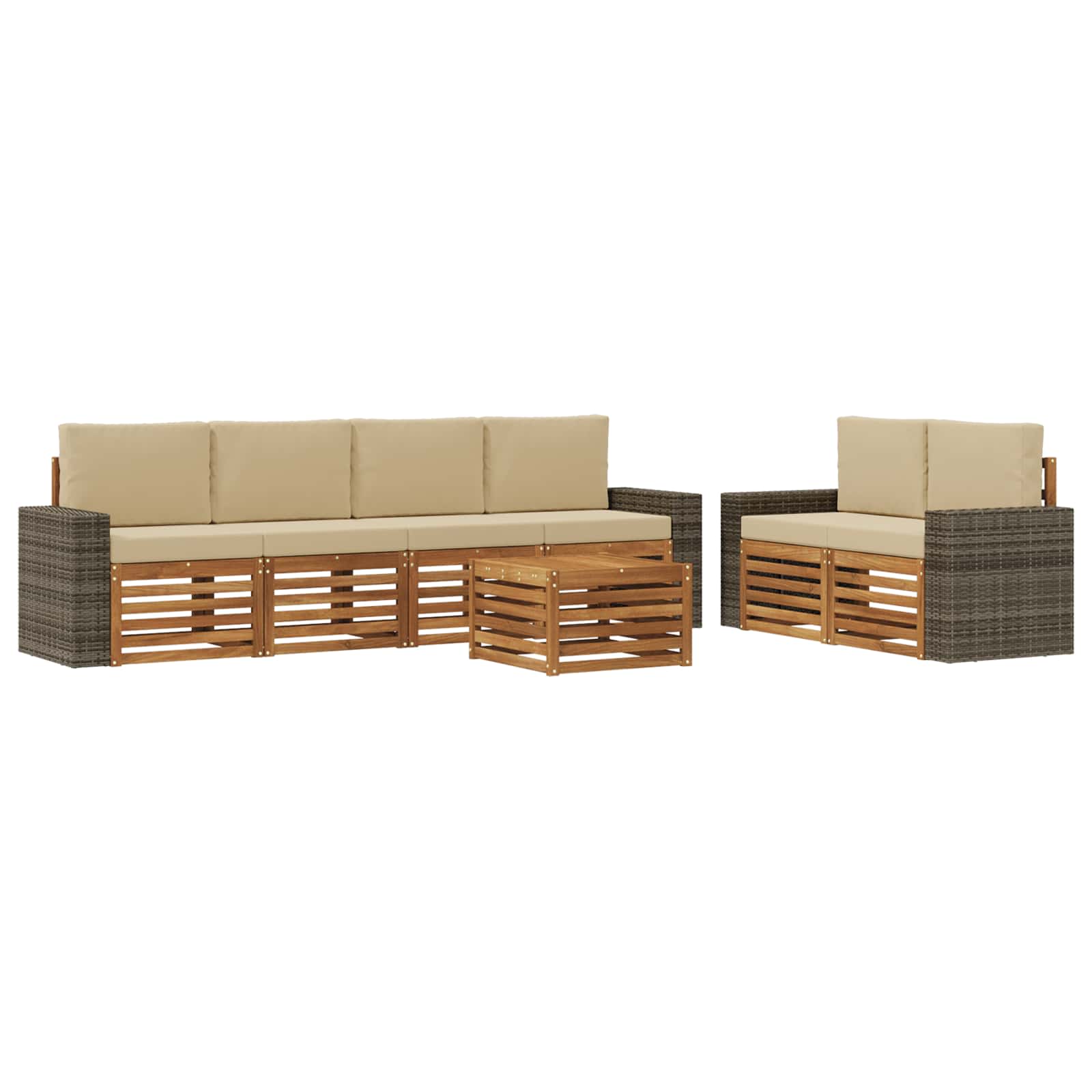 Zestaw sof na zewnątrz z poduszką 7 pcs Naturalny i Beżowy