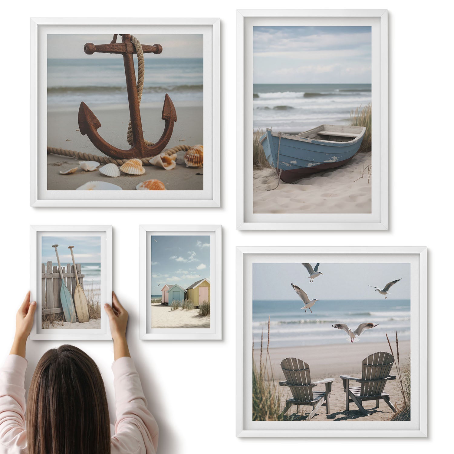 Galeria ścienna 5-częściowy komplet obrazów w białych ramach - Nadmorskie klimaty relaks nad morzem i plażą - ArtPrintCave