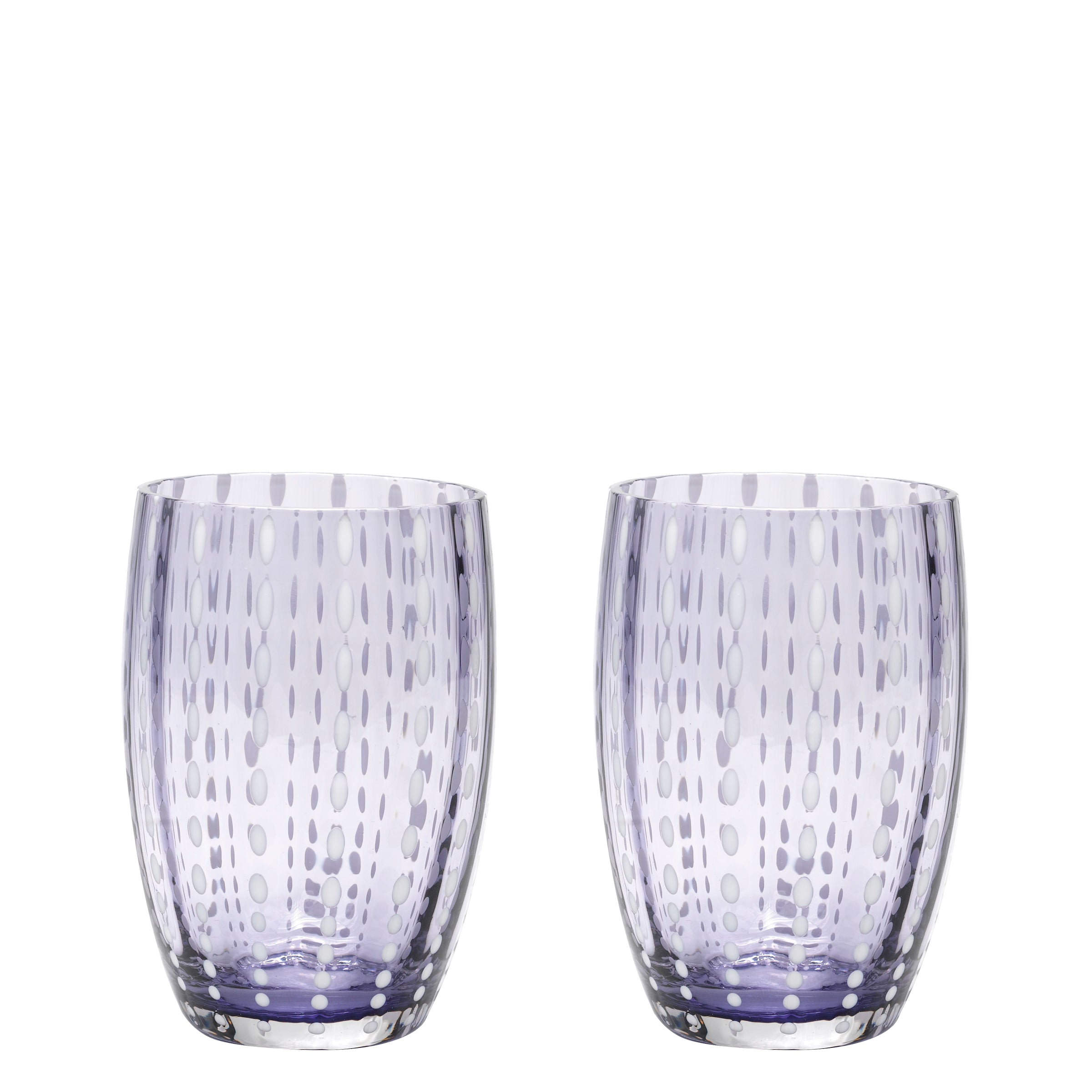 Szklanka Zafferano Perle Lavender - dmuchane ustami kolorowe szkło, 32 cl, ręcznie robione - zestaw 2 kieliszków rzemieślniczych do wody lub koktajli
