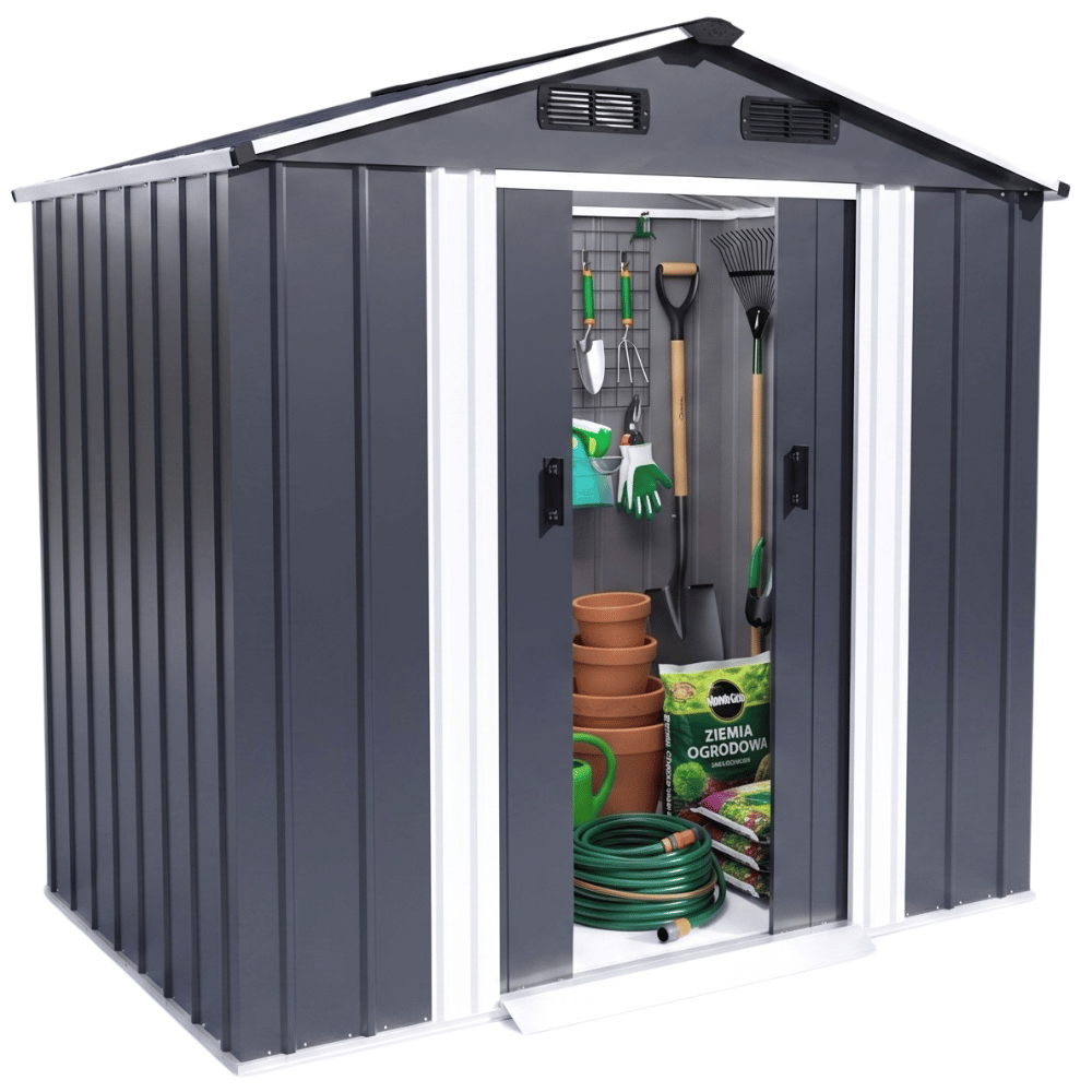 Domek narzędziowy metalowy ogrodowy 199x131x196 cm szopa schowek na narzędzia FUNFIT GARDEN