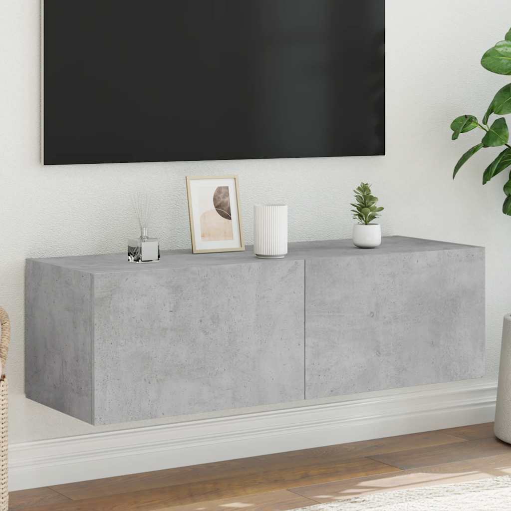 vidaXL Ścienna szafka TV z LED, szarość betonu, 100x35x31 cm