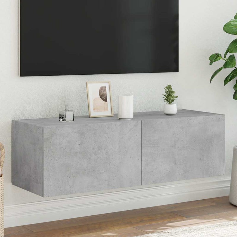 vidaXL Ścienna szafka TV z LED, szarość betonu, 100x35x31 cm