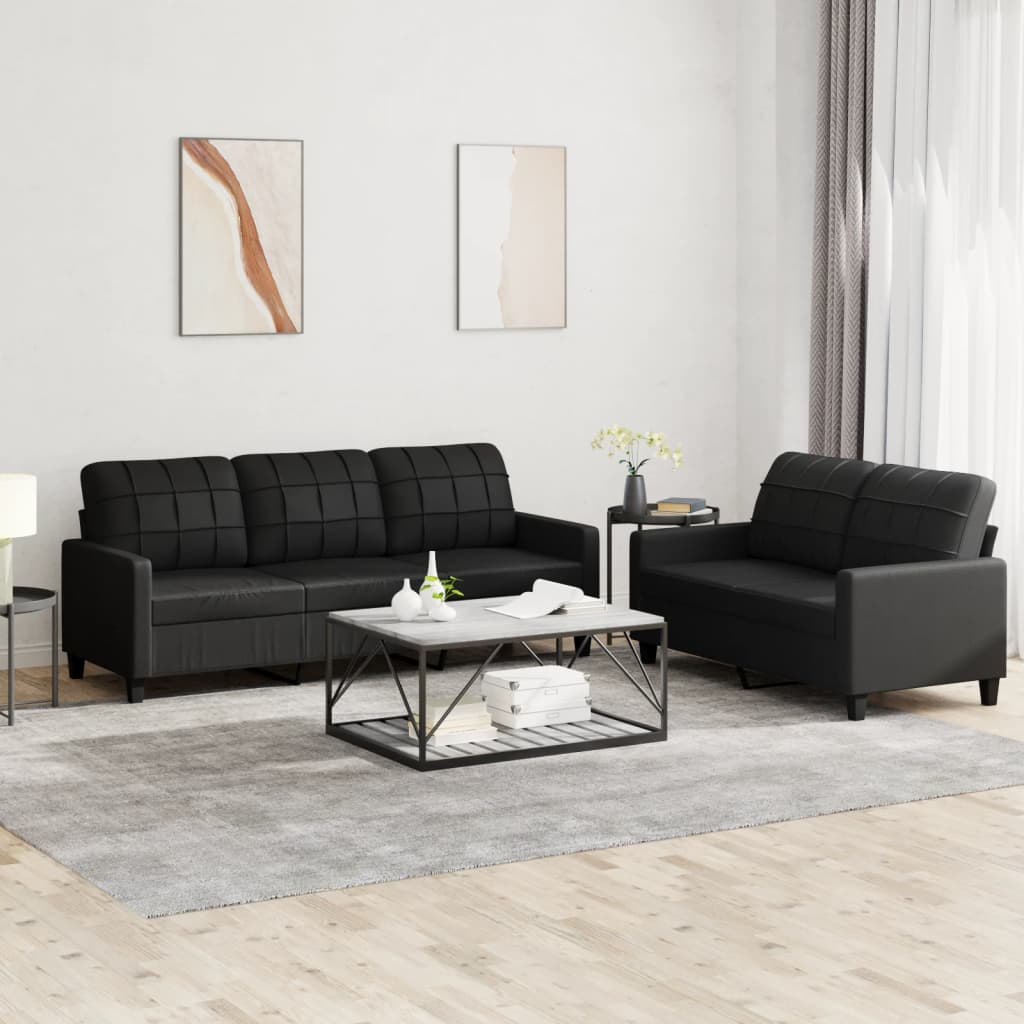 2-osobowa sofa z poduszkami, czarna, sztuczna skóra vidaXL