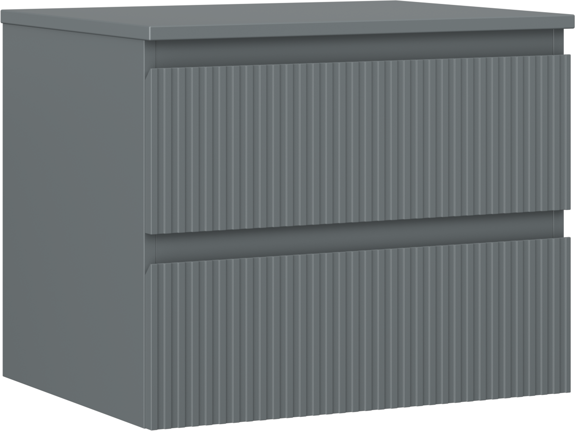 Mexen Rivel szafka łazienkowa podumywalkowa 60 cm z blatem, 2 szuflady, ryflowana , grafit mat - 91A20-06047-2-BFFC66
