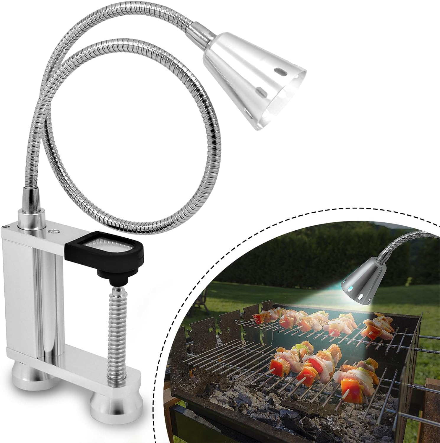Magnetyczna lampa do grilla z elastycznym wężem 56 cm – 12 superjasnych diod LED z elastyczną szyjką – zasilana bateryjnie – do biwakowania, grillowan